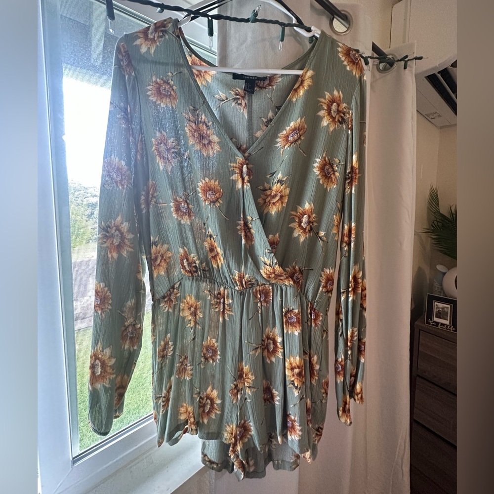 Olive floral romper